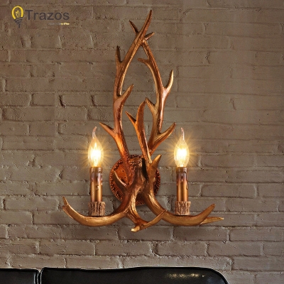 2016 art deco retro wall lamp american country wall light resin deer horn antler lampshade decoration sconce