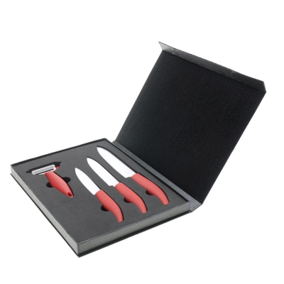 4-in-1 4" + 5" + 6" Horizontal Ceramic Knife + Peeler Set - Red + White