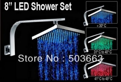8" Rainfall Shower head+ Adjust Height Shower arm Shower Faucet Set LED Shower Head Faucet S-017