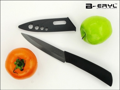 BERYL 4" Fruit Vegetable ceramic knife with Scabbard + retail box,2 colors Straight handle Black blade 1PCS/lot