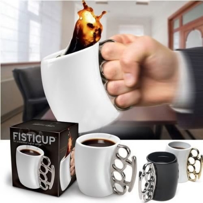 Free Shipping Knuckle Duster Mug Fisticup Finger Handle Coffee Milk Drinking Cup Ware Bar novelty Gift