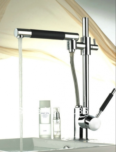 Height-adjustable Single Handle Waterfall Pull Out Spray Kitchen Sink Mixer Faucet Chrome Finish Vanity Faucet L-1630