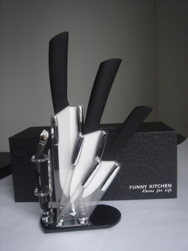High Quality 5pcs ceramic knife set 3" 5" 6" knives+acrylic stand+peeler with gift box #S007