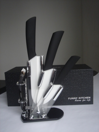 High Quality 5pcs ceramic knife set 3" 5" 6" knives+acrylic stand+peeler with gift box #S007 [Ceramic Knife 11|]