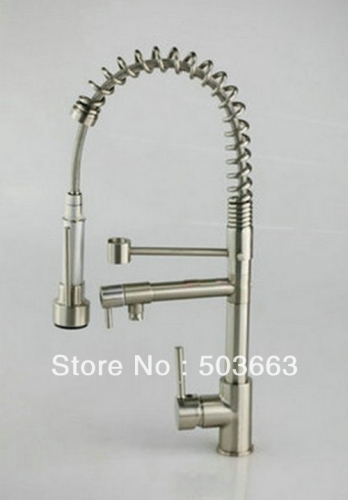 New Single Handle Brushed Nickle 2 Water Jest Brass Kitchen Faucet Basin Sink Swivel Jets Spray Single Handle Mixer Tap S-803