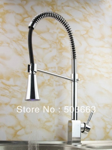 Single Handle Modern LED Kitchen Sink Faucet Pull Out Spray Mixer Tap S-706