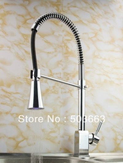 Single Handle Modern LED Kitchen Sink Faucet Pull Out Spray Mixer Tap S-706 [Kitchen Led Faucet 1778|]