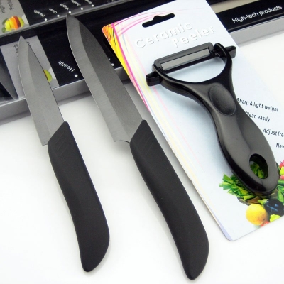 VICTORY 3pcs/set, 4"+5"+peeler Black Blade Ceramic Knife Set + Retail Box,Ceramic Knives , CE FDA Certified