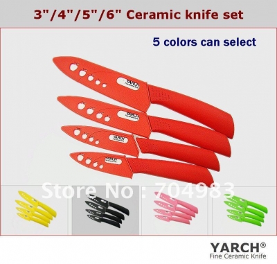 YARCH 4pcs/set , 3"/4"/5"/6" Ceramic Chef's Horizontal Knife with Scabbard + retail box,5 color select ,Ceramic Knife set
