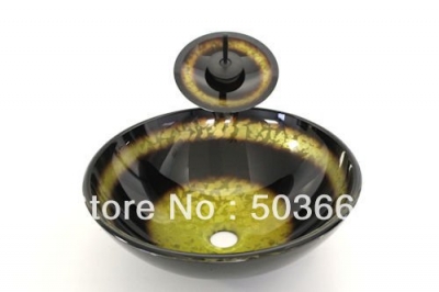 Yellow black Vessel Washbasin Tempered Glass Sink With Brass Faucet set CM0090