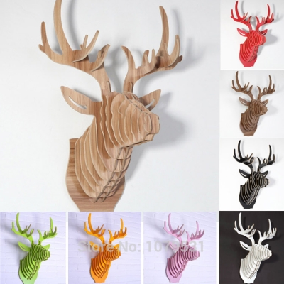 deer head,home decoration,wall art diy wooden craft wall decor wall stickers home decor,christmas decoration,wood animal 9 color [wall-decoration-7376]