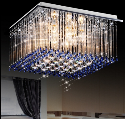 modern blue chandelier crystal lamp square crystal light for bedroom decorative lighting fixtures [modern-crystal-chandelier-4963]