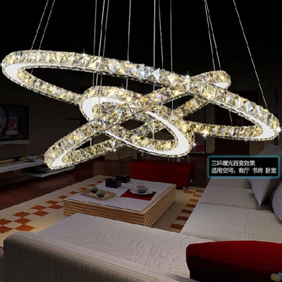 modern chandelier led crystal ring chandelier ring crystal light suspension lumiere led lighting circles lamp 3 ring 70*50*30 cm