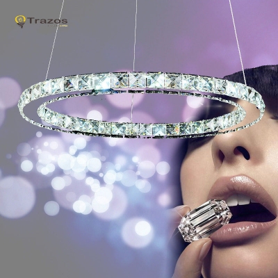 modern chrome chandelier crystals diamond ring led lamp stainless steel hanging light fixtures adjustable cristal led lustre [chandelier-2698]