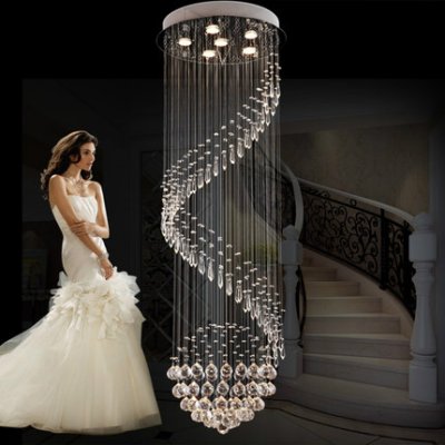 modern spiral sphere led crystal chandeliers ceiling lamp for staircase decor suspension pendant lamp luminaria home lighting