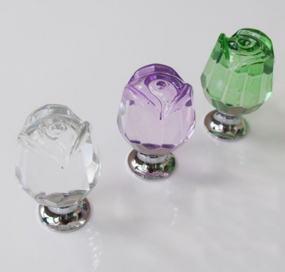 10Pcs Furniture Hardware Luxury K9 Crystal Glass Rose Kitchen Drawer Handle Knobs(Clear,Green,Purple)
