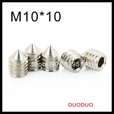 10pcs din914 m10 x 10 a2 stainless steel screw cone point hexagon hex socket set screws [point-hexagon-hex-socket-set-screws-1459]