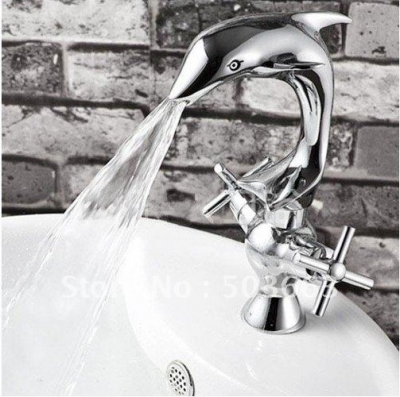 2 Handle Dolphin Lovely Beautiful Unique Chrome Finish Basin Sink Mixer Tap Faucet K-4180