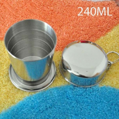 240ML Stainless Steel Folden Cup With Key Chain Outdoor Portable Telescopic Cup [Kitchenware 8|]