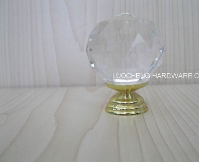 50PCS / LOT FREE SHIPPING 40MM CLEAR CUT CRYSTAL KNOBS ON SMALL GOLD BRASS BASE