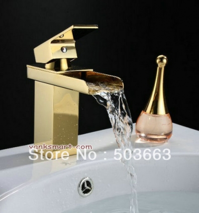 Bathroom Basin Waterfall Golden Polished Mixer Tap Basin Faucet Sink Faucet Vanity Faucets Wash Tap L-0209
