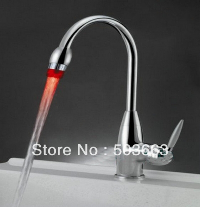 Free shipping LED FAUCET kitchen mixer tap chrome 3 colors b067 [Kitchen Led Faucet 1763|]