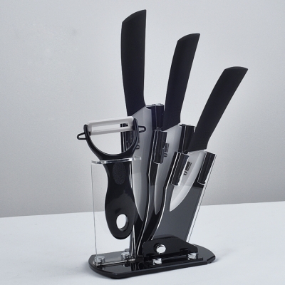 Kitchen New 3" 4" 5" inch Black Handle Paring Fruit Utility Ceramic Knife Set + Peeler + Holder Free Shipping