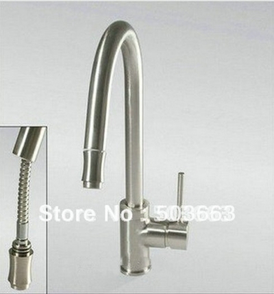 Pull Out Spout Kitchen Sink Faucet Brushed Nickel Mixer Tap Faucet L-632 [Nickel Brushed Faucet 2010|]