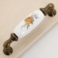 AJ42AB 96mm hole distance long and bend bronze antiqued ceramic handle with yellow rose for drawer/wardrobe Model: AJ42AB