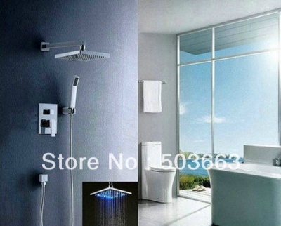 Wholesale Bathroom Luxury Chrome Rain LED Shower Head Arm Set Faucet + Handy Unit Tap S-618