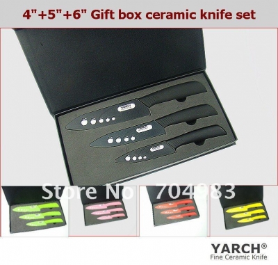 YARCH,4pcs gift set , 4 inch+5 inch+6 inch Ceramic Knife sets with Scabbard + gift box, 5 colors can select CE FDA certified