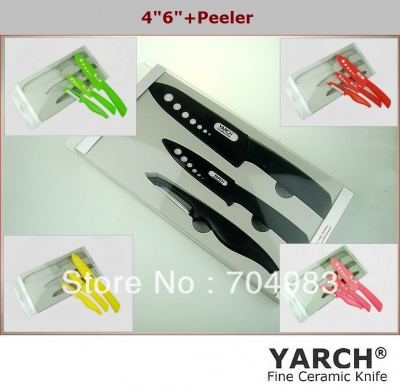 YARCH Simple packaging 3pcs set ,6"+ 4" +peeler + box,5 colors handle select,Ceramic knife kitchen sets,CE FDA certified