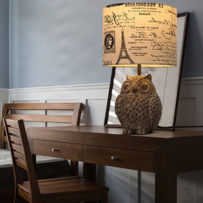 abajur para quarto de cabeceira bedside tables creative owl desk lamp for baby room resin+fabric 110-240v
