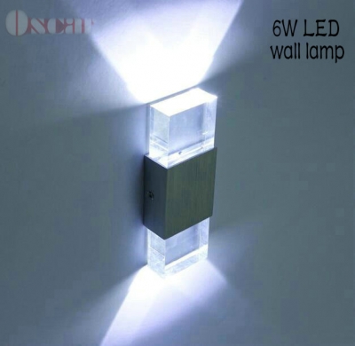 modern 6w led cool white wall light bathroom light aluminum case, acrylic crystal wall lamp bedroom living room wall sconce