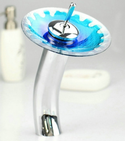 perfect pro Hand-painted single hole deck mount bath mount faucet glass waterfall tap L-0019
