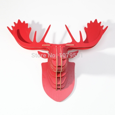 [red]europe style diy wooden reindeer head for wall decoration,wooden animals home decor,wooden moose head home decor