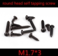 100pcs/lot m1.7*3 1.7mm steel with black oxide phillips round pan head self tapping screw