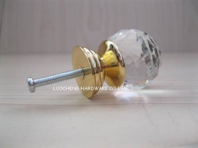 10PCS/LOT FREE SHIPPING 30MM CUT CLEAR CRYSTAL CABINT KNOB ON GOLD BRASS BASE