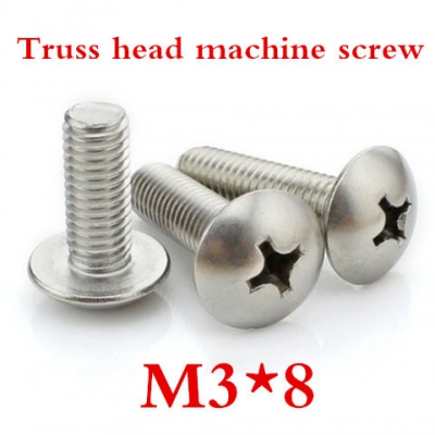 200ps/lot stainless steel m3*8 cross recessed truss head screw