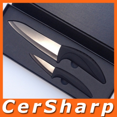 2pcs Sanding Black Blade Ceramic Kitchen Knife Set Black Curved Handle #CS002 [Ceramic Knife 1|]
