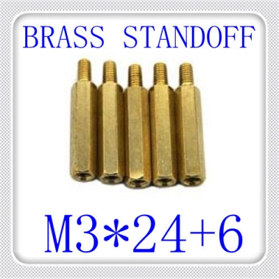 500pcs/lot pcb m3*24+6 brass hex male to female standoff / brass spacer screw [screw-670]