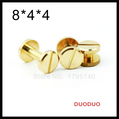 50pcs/lot 4mm x 4mm solid brass 8mm flat head button stud screw nail chicago screw leather belt [leather-craft-tool-1932]