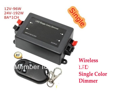,5pcs/lot,rf dimmer,wireless control,led light single color controller,dc12-24v,96-192w,adjustable brightness,8a*1ch [led-controller-amp-dimmer-3738]