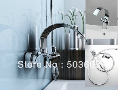 Chrome Bathroom Basin Waterfall Faucet +Wall Mounted Bath Mixer Tap Set S-081 [Bathroom faucet 677|]