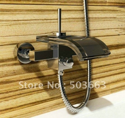 Free Shipping Wall-mounted Waterfall Glass Mixer Tap Bath Tub Faucet CM0319