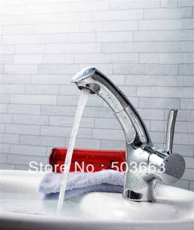 Luxury One Handle Shine Chrome Bathroom Basin Sink Pull Out Faucet Vanity Faucet Mixer Tap L-6040