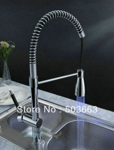 New Chrome Water Powered Led Faucet Pull Out kitchen Mixer S-692 [Kitchen Led Faucet 1783|]