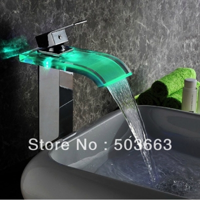 No Need Battery Novel Led Faucet Bathroom Faucet Chrome Finish Deck Mounted Basin Sink Faucet Mixer Taps Waterfall Faucet L-9001 [Bathroom Led Faucet 963|]