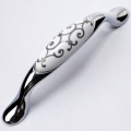 C99PC 96mm hole distance long flat and thickened bright silvery silver flower antiqued ceramic handle for drawer/cupboard