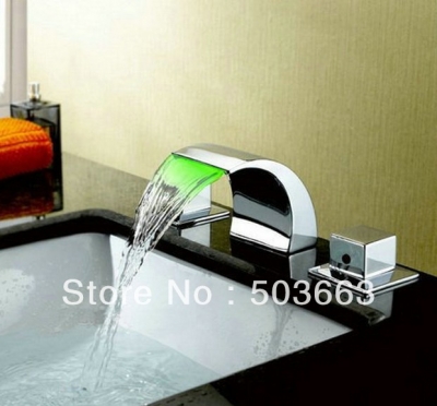 Wholesale 3 pcs Deck Mounted Bathroom Mixer Tap Bathtub Basin Sink Led Faucet Nickel Brushed Vanity Faucet S-601